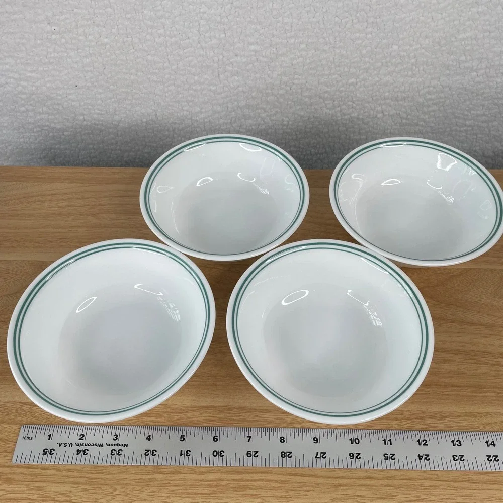 Corelle Rosemarie Double Green Band 6.25 Inch Cereal Soup Bowls Set of 4